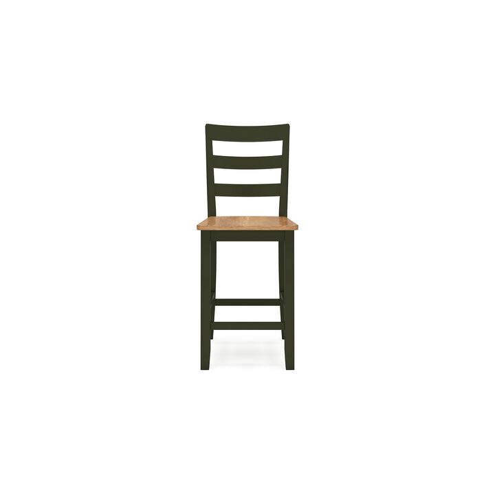 Gasy Counter Height Chair Set of 2, Dark Green Solid Wood, Brown Seat - Benzara