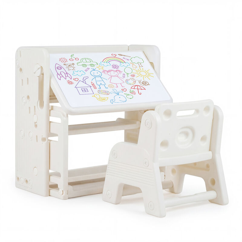 Children Writing Desk and Chair Set with Bookshelf Storage image number 0