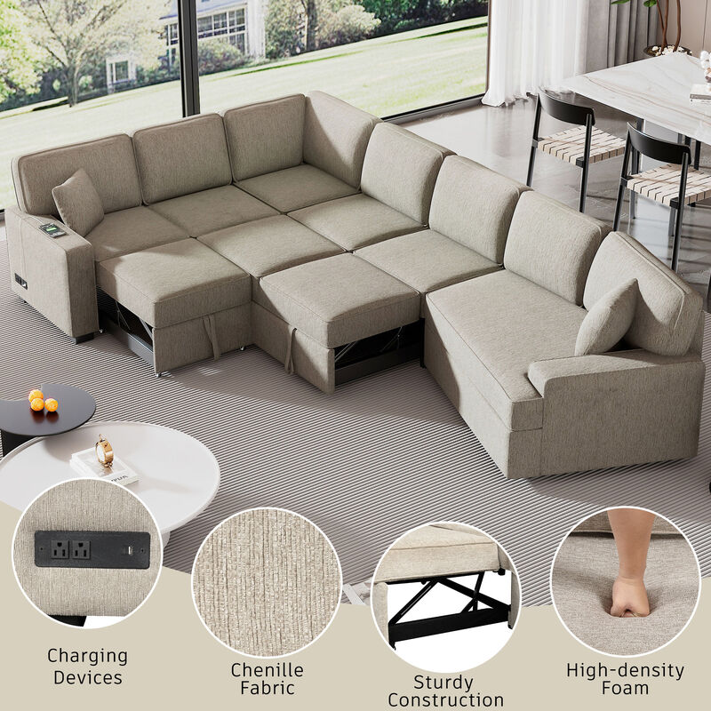 Merax L-shaped Sofa Chenille Sectional Sofa image number 3
