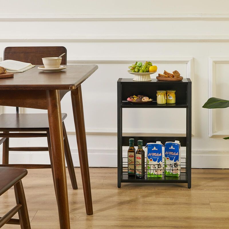 IBUYKE Narrow Side Table with Storage Shelf, 3 Tier End Table,Modern Sofa Table,Small Nightstand with Magazine Rack,Telephone Ta