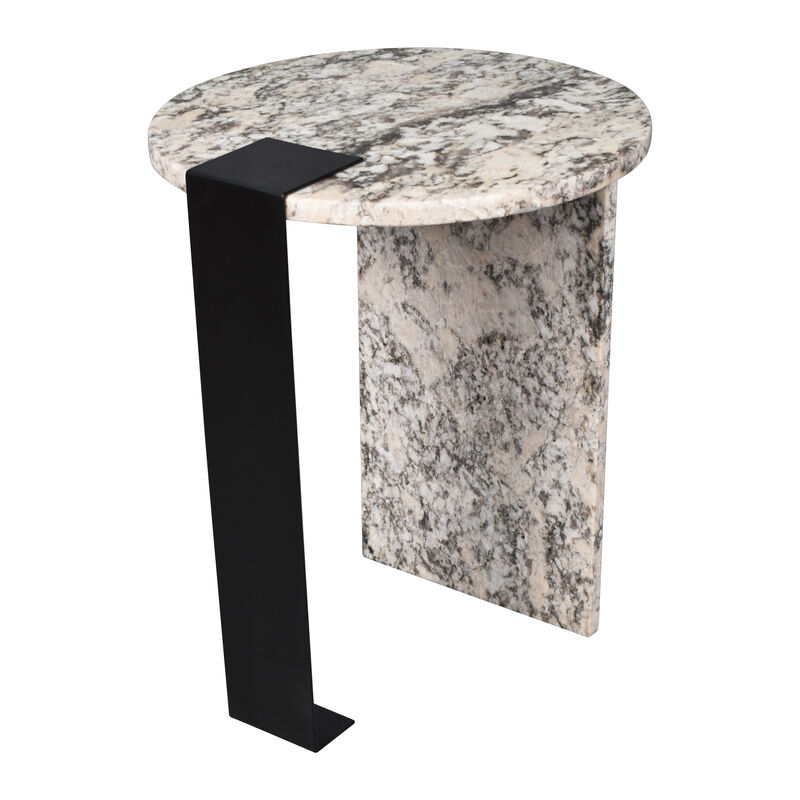 Lyra 17" Contemporary Natural Marble/Metal Handmade Round End Table