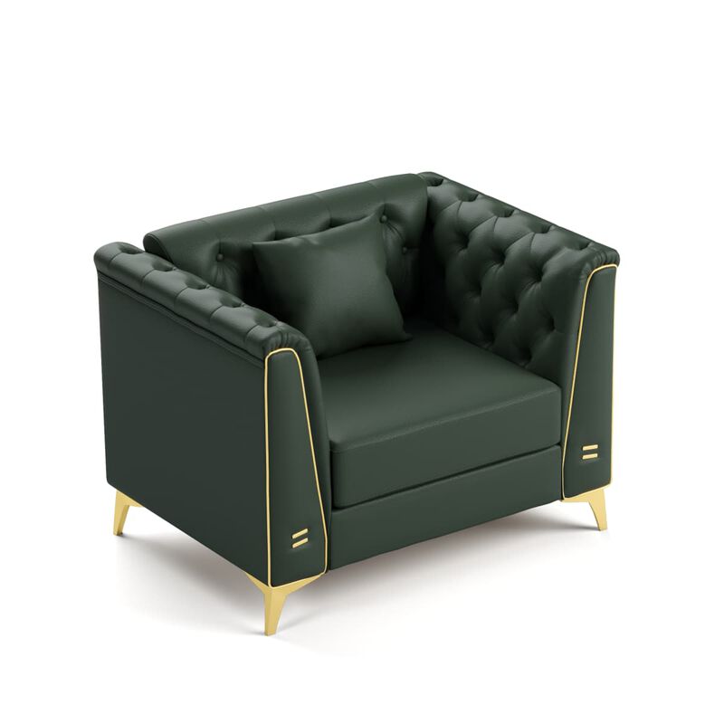 Chesterfield Accent Chair, Faux Leather Button Tufted Rolled Arm Chair, Modular 1 Seater with Metal Trim and Tapered Legs image number 5