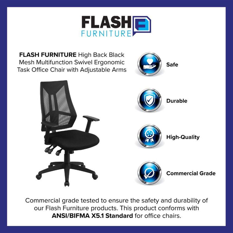 Flash Furniture Ivan High Back Black Mesh Multifunction Swivel Ergonomic Task Office Chair with Adjustable Arms