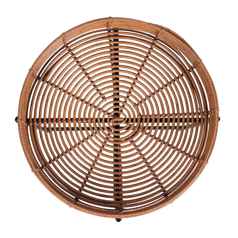 Malia Coastal Bohemian Faux Rattan Round Tray End Table with Metal Base image number 7