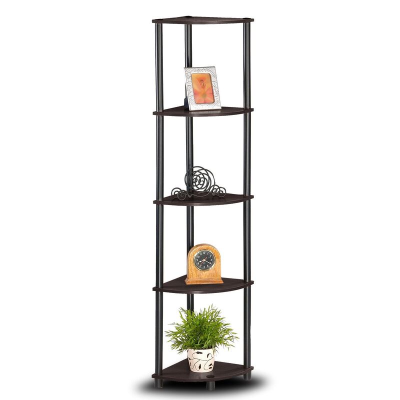 Hivvago 5-Tier Corner Display Shelf Bookcase in Espresso & Black