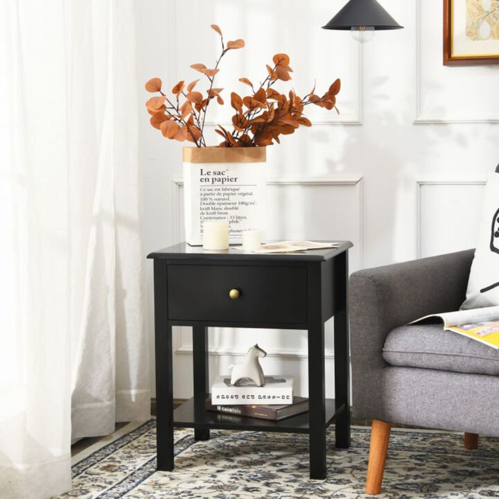 Hivago Nightstand End Table with Drawer and Shelf