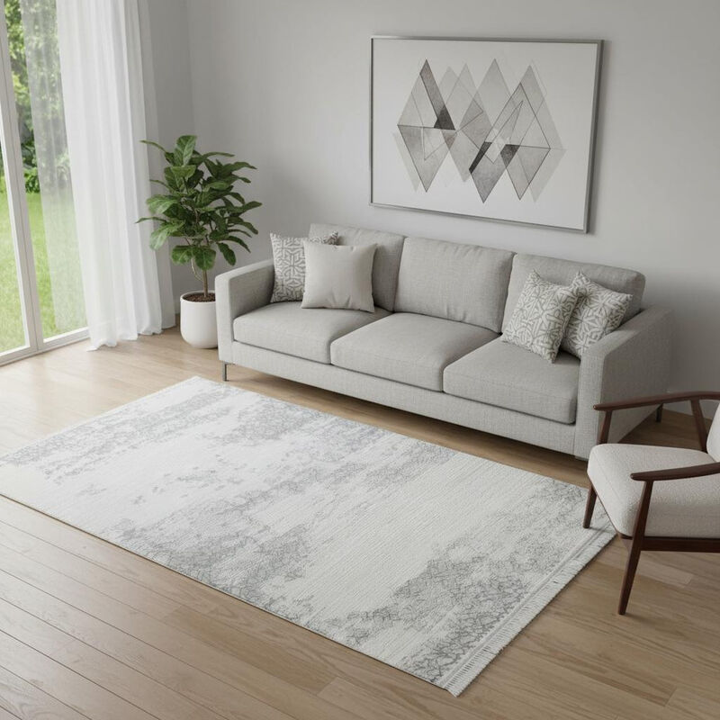 HomeRoots Abstract Distressed Area Rug With Fringe image number 1