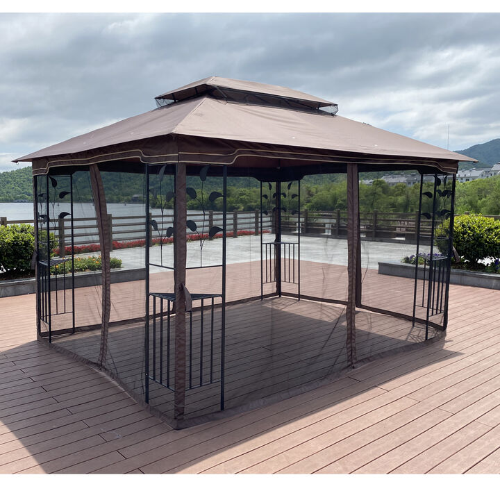 13x10 Ft Outdoor Patio Gazebo Canopy Tent with Ventilated Double Roof, Mosquito Net & Detachable Mesh Screen Suitable for Lawn, Garden, Backyard, and Deck