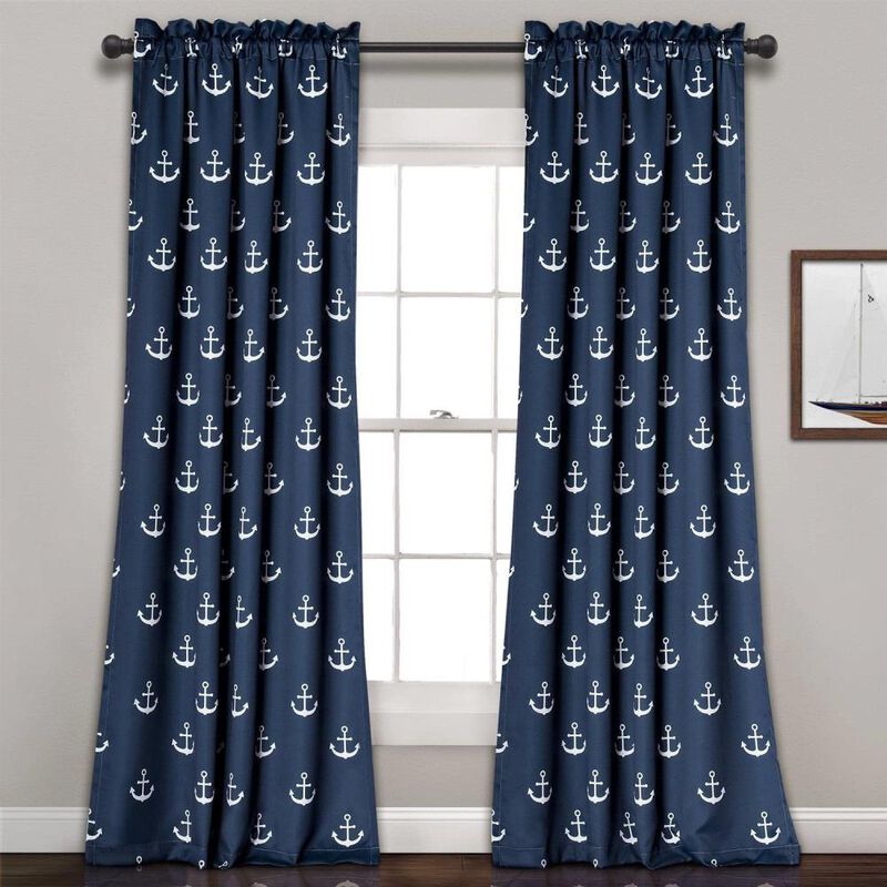 Hivvago 2 Panel 84" x 52" Navy Nautical Anchors Window Curtain Set