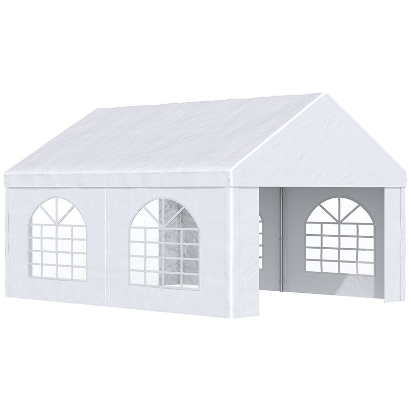 16' x 13' Party Tent Carport with Sidewalls, Four Windows and Double Doors, White Tents for Parties, Wedding and Events