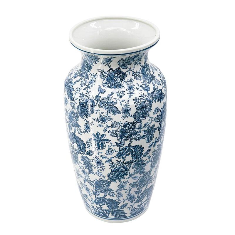HomeRoots 24" Blue And White Chinoiserie Porcelain Urn Table Vase image number 0