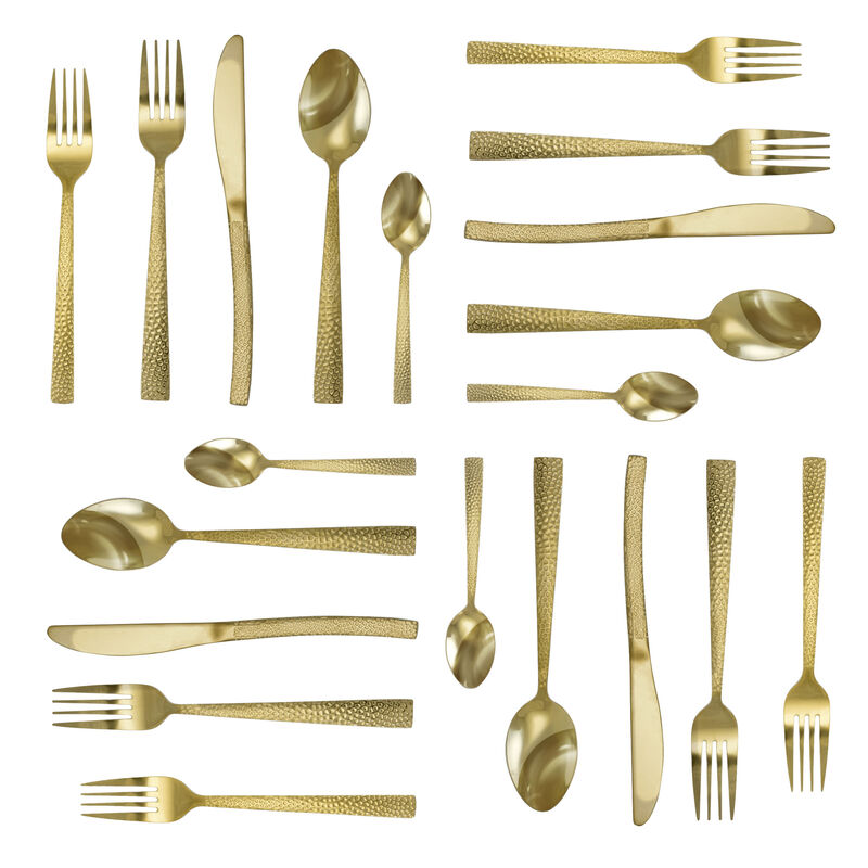 MegaChef Baily 20 Piece Flatware Utensil Set, Stainless Steel Silverware Metal Service for 4 in Light Gold