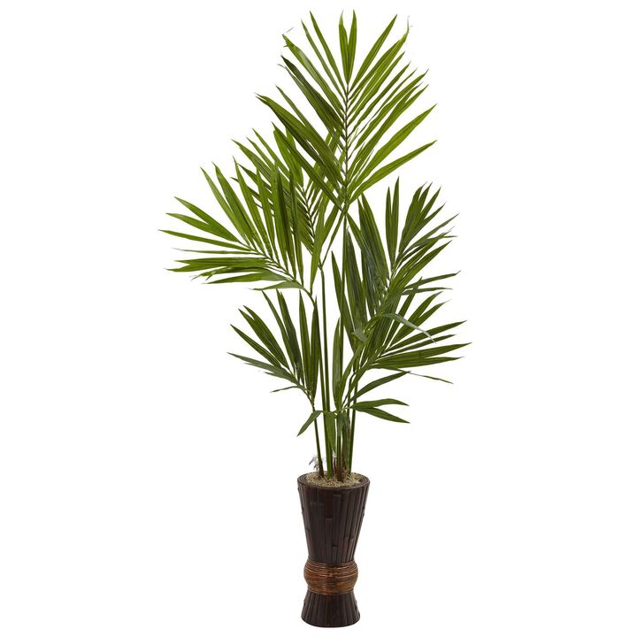 Nearly Natural 6-ft Kentia Tree w/Bamboo Planter