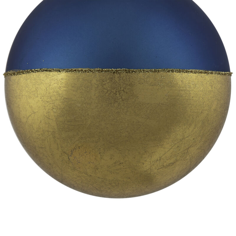 3.5" Blue and Gold Glass Ball Christmas Ornament image number 5