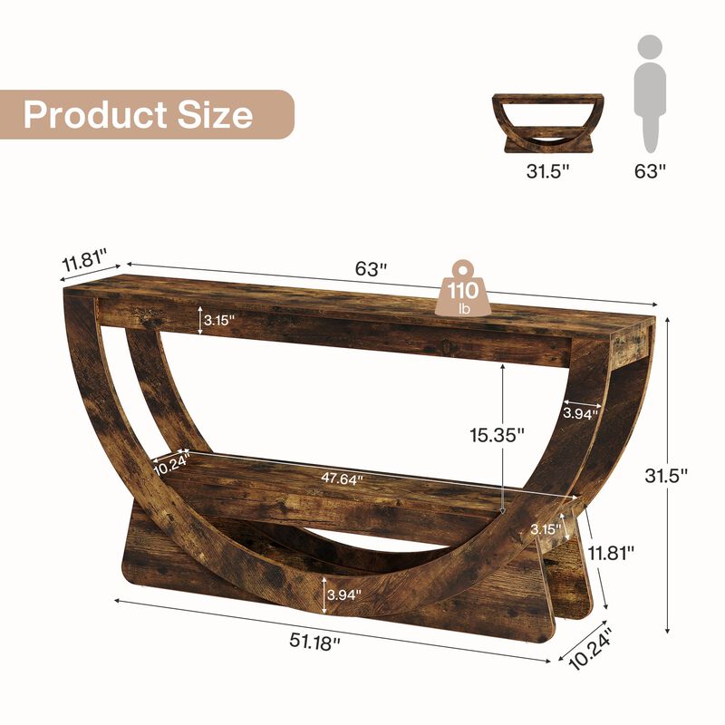 Entryway 2-Tier Console Table with Arched Frame & Storage Shelves &ndash; Dark Brown image number 2