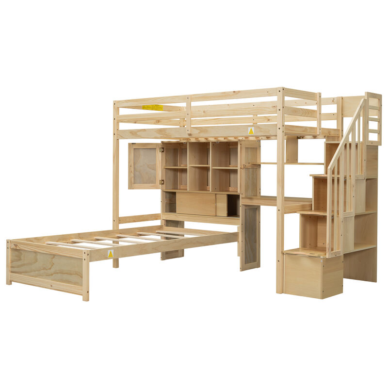 Merax Loft Bed with Built-in Desk and Staircase