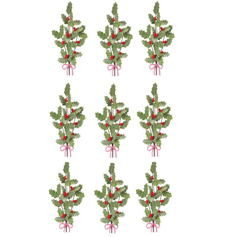Fabric Holly Berry Spray Set of 6 - Ideal for Winter and Holiday Decor
