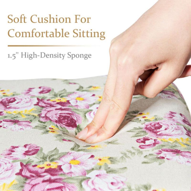 Hivvago Vanity Wood Dressing Stool Padded Piano Seat with Rose Cushion