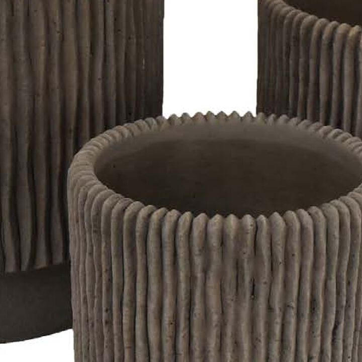 Zeri 3pc Planter Set, Ribbed Grooved Brown Terracotta, 8,10,12 Inch