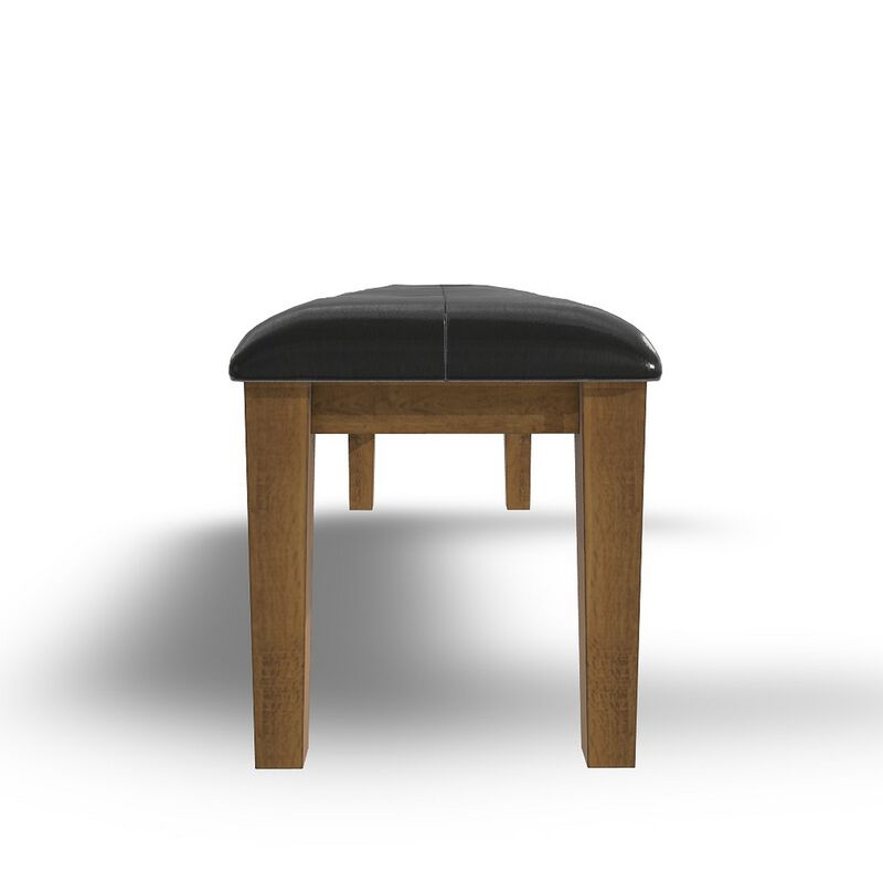 Raly Dining Bench, 50 Inch, Plush Tufted Faux Leather Seat, Brown - Benzara