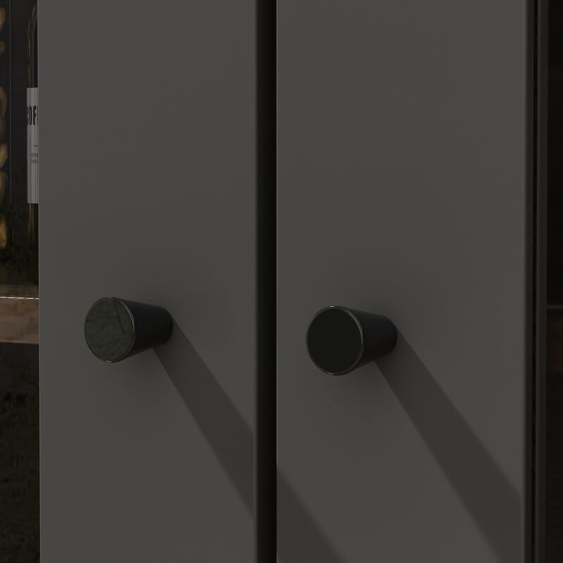 Brown Large Kitchen Pantry Cabinet Buffet with 4-Drawers Hooks Open Shelves and Glass Doors