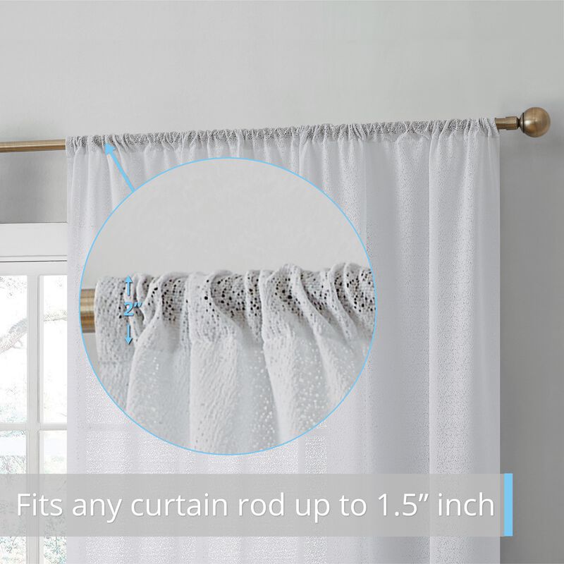 THD Mona Decorative Macrame Lace Thick Semi Sheer Rod Pocket Light Filtering Window Treatment Coverings Curtain Drapery Panels for Bedroom & Living Room - Set of 2