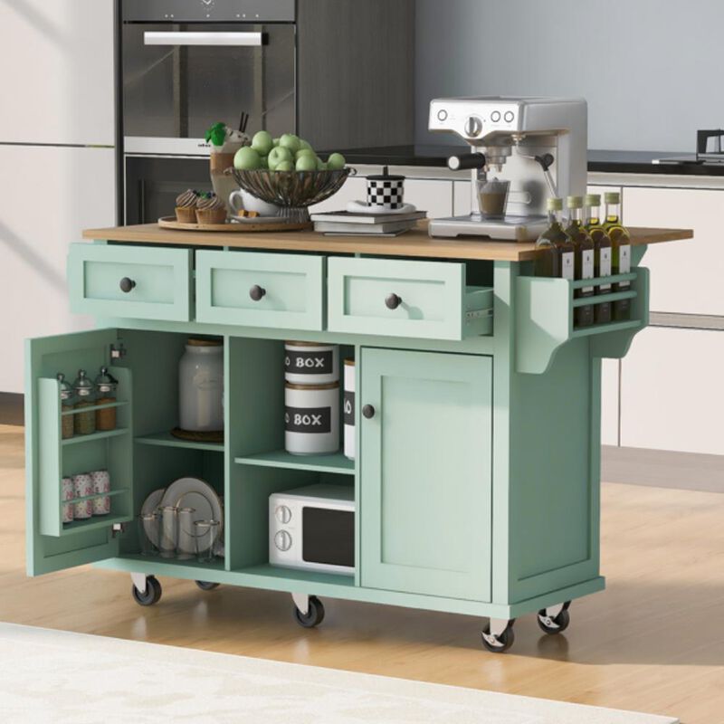 Kitchen Cart with Drop-Leaf Countertop & Storage Rolling Island for Food Prep & Dining
