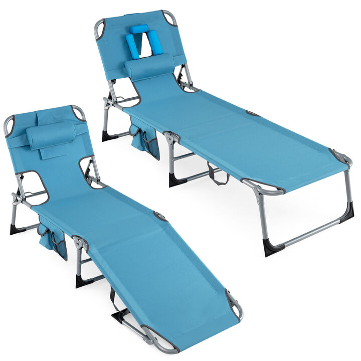 Set of 2 Folding Chaise Lounge Chairs with 4-Position Adjustable Backrest