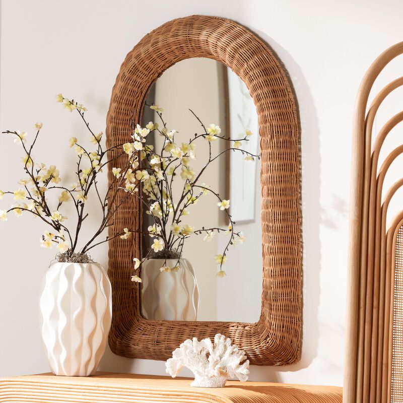 bali & pari Brisia Arched Rattan Wall Mirror - Handwoven Wicker Framed Mirror for Entryway, Living Room, or Bedroom, Natural image number 3