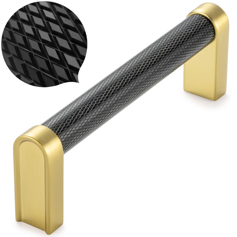 KOOFIZO Black and Gold Cabinet Pulls, 5-Pack Knurled Cabinet Handles, 3-3/4 Inch Screw Spacing, P28 Hardware for Kitchen Cupboar