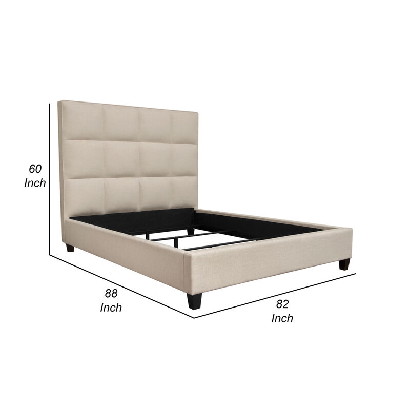 Bevy King Size Bed, Grid Tufted, Sand Brown Polyester Upholstery