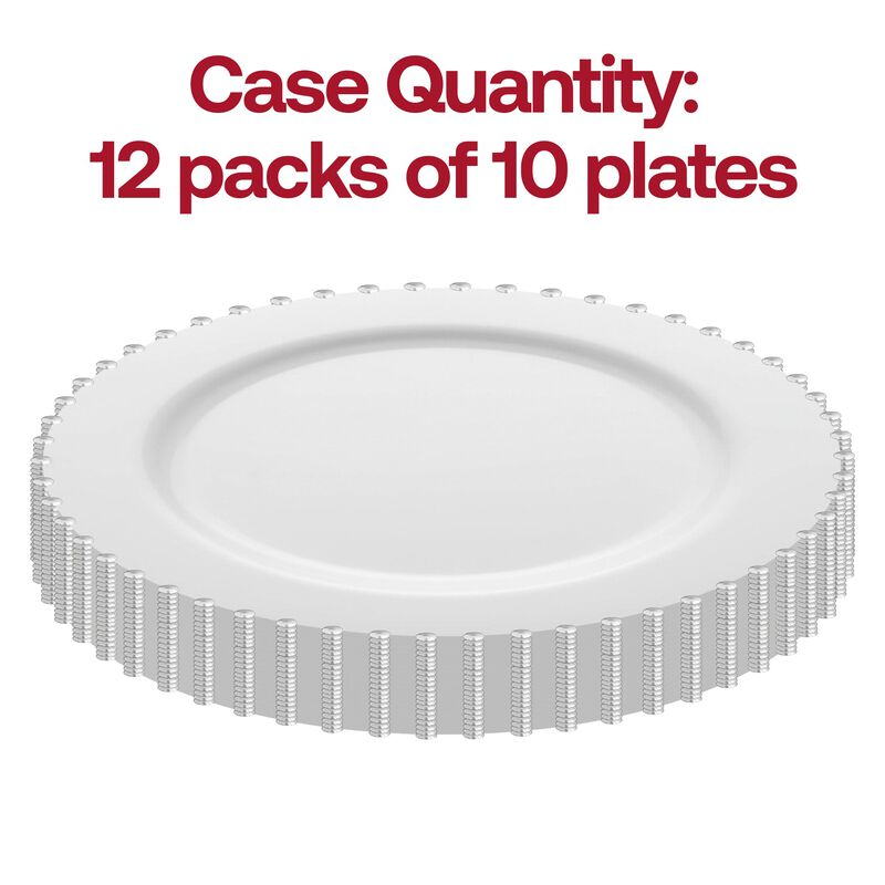 7" White with Silver Pearl String Round Plastic Salad Plates (120 Plates) image number 3