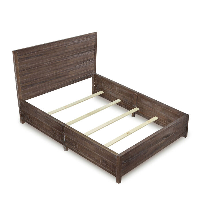 Cas Sengon Tekik Low Profile Panel California King Bed, Rough Hewn, Brown