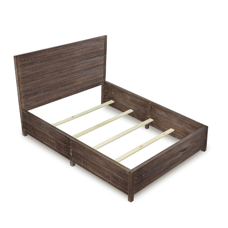 Cas Sengon Tekik Low Profile Panel California King Bed, Rough Hewn, Brown