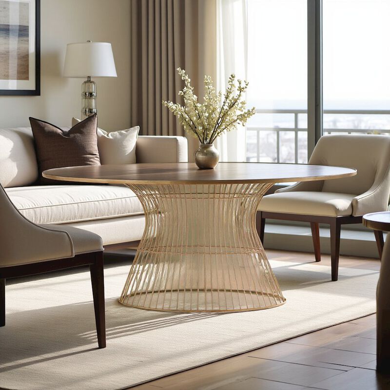 Starlight Canyon Home Brown Round Dining Table with Solid Metal Frame for Kitchen or Dining