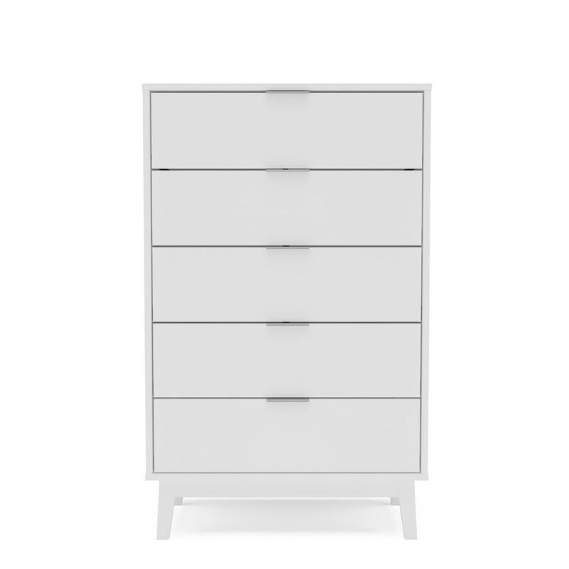 Polifurniture Victoria Modern 5 Drawer Dresser, White