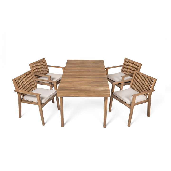 Merax 5 - Piece Patio Furniture Set Acacia Wood Table and 4 Heavy-Duty Cushioned Chairs