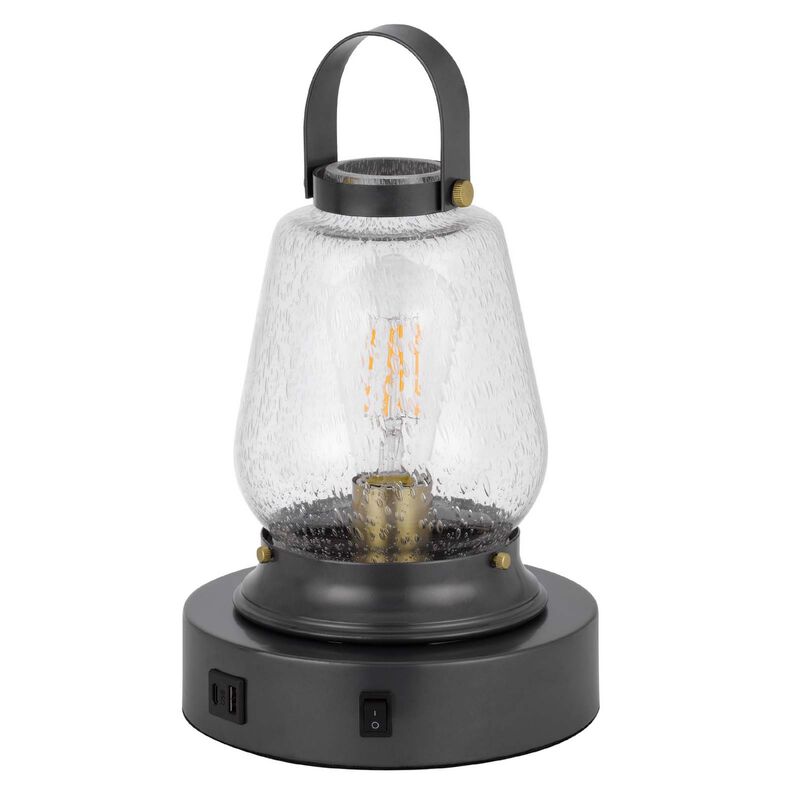 Jerry Lantern Table Lamp, Bubble Glass Shade, USB Ports, Dark Bronze image number 3