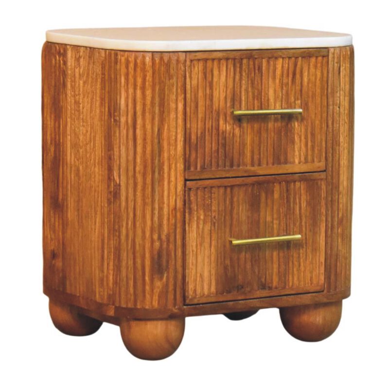 Artisan Furniture Solid Wood Marble Crest Bedside, 2 Drawers, Brown image number 2