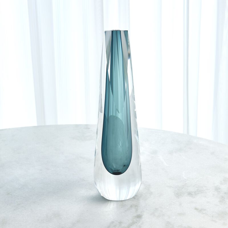 Triangle Cut Glass Vase Blue