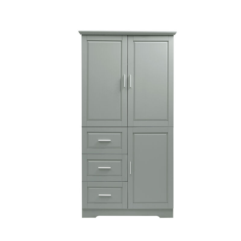 Whisen Tall and Wide Storage Cabinet with Doors, Three Drawers and Adjustable Shelf