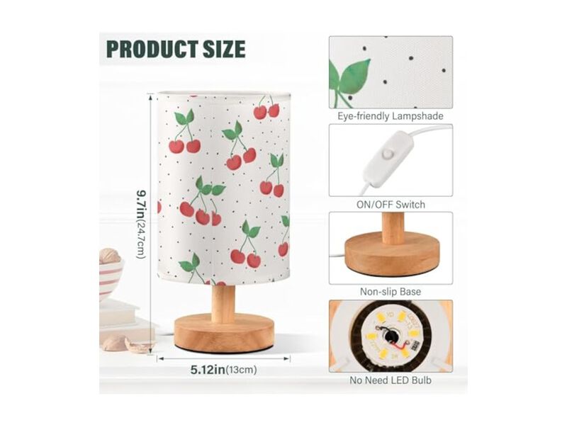Fabric Table Lamp For Living Room Bedroom Home Office Red image number 3