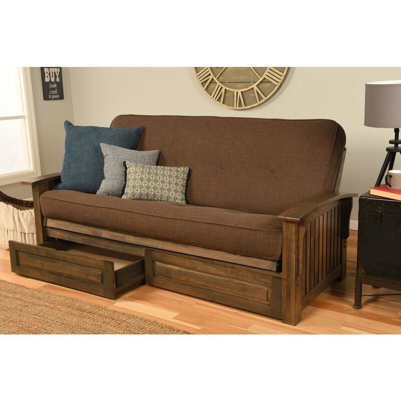 Washington Frame-Rustic Walnut Finish-Linen Cocoa Mattress-Storage Drawers