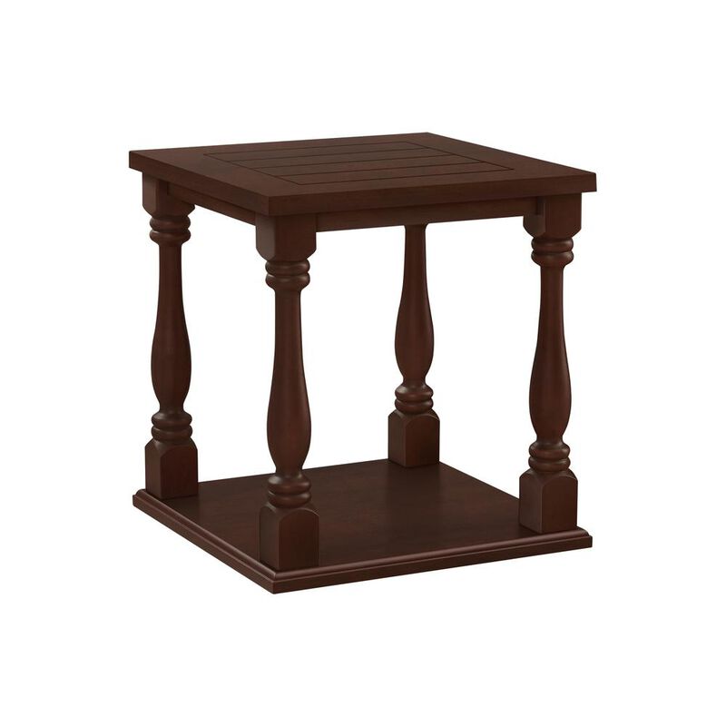 Accent Table, 2 Tier, Square, Lamp, Brown Veneer, Traditional