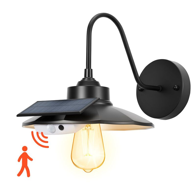 Solar Outdoor Barn Light, Motion Sensor & 3 Modes, Waterproof Wall Sconce - Black image number 9