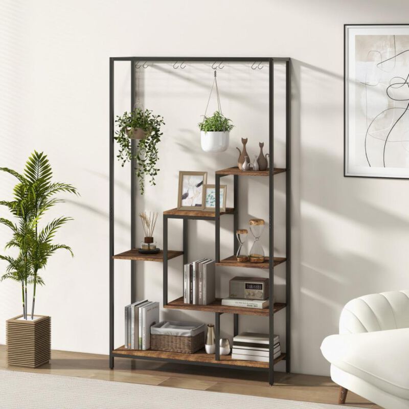 Hivvago 6-Tier Tall Plant Stand 71 Inch Metal Indoor Plant Shelf with 10 Hanging Hooks