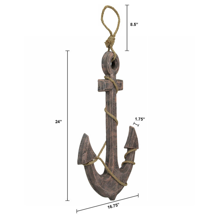 Natural Brown Finish Ship Anchor and Rope Nautical Wall Hanging