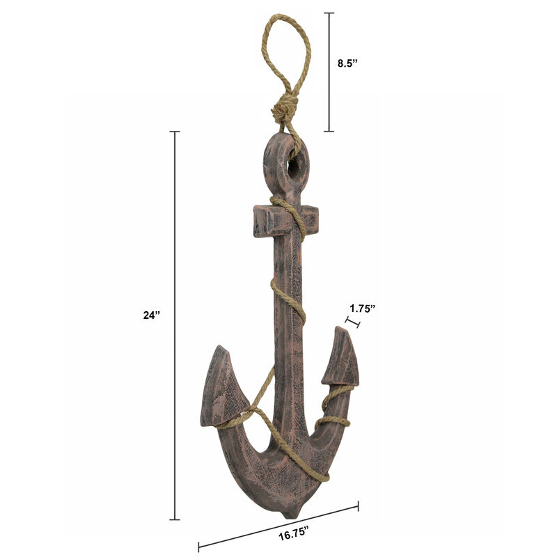 Natural Brown Finish Ship Anchor and Rope Nautical Wall Hanging image number 1
