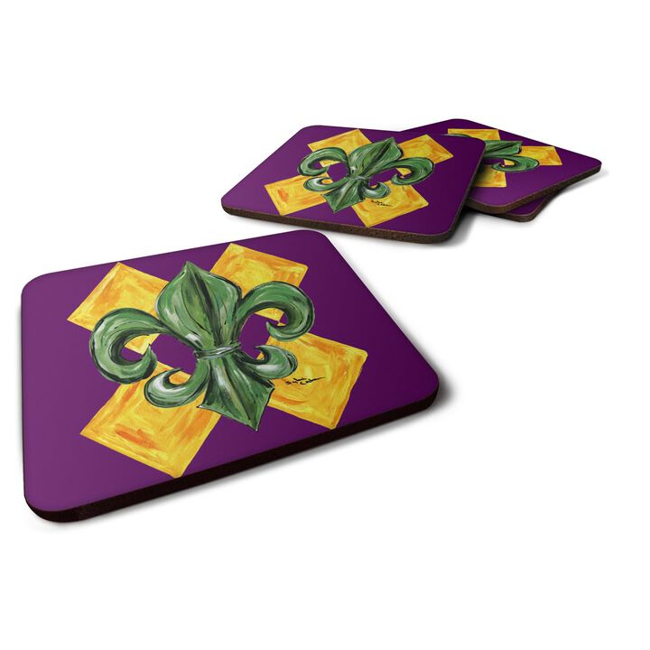 Caroline's Treasures 8133FC Mardi Gras Harlequin Fleur de lis Foam Coasters (Set of 4), 3.5 H x 3.5 W, Multicolor