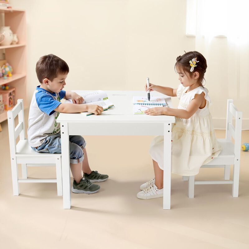 Kids Activity Table and 2 Chairs Set with Building Block Top and Storage image number 1